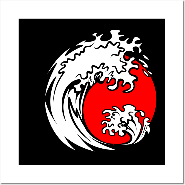 Surf wave on red sunset or sunrise | japanese style | Gift idea Wall Art by French Culture Shop